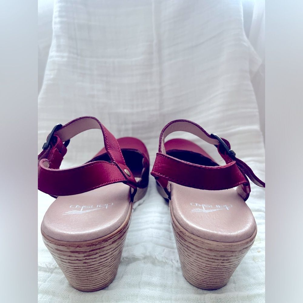 Dansko Red Leather Mules with Wooden Heel - Picture 5 of 10